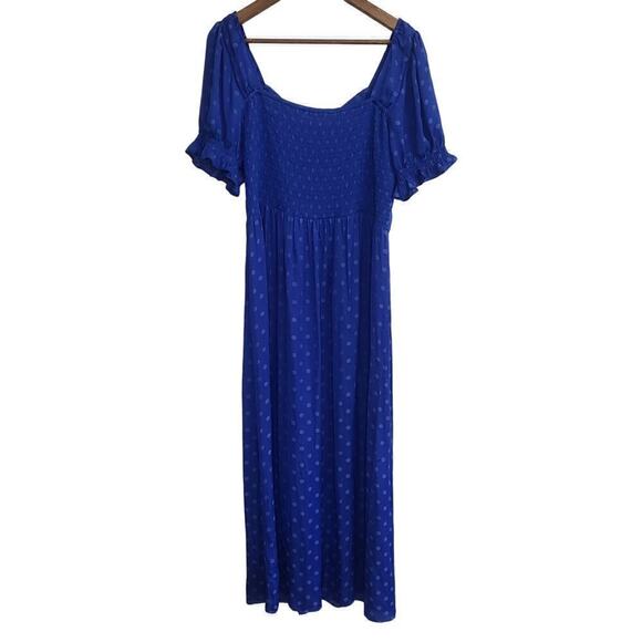 GIANNI BINI Polka Dot Short Sleeve Ruched Satin Midi Dress XL - Picture 3 of 12